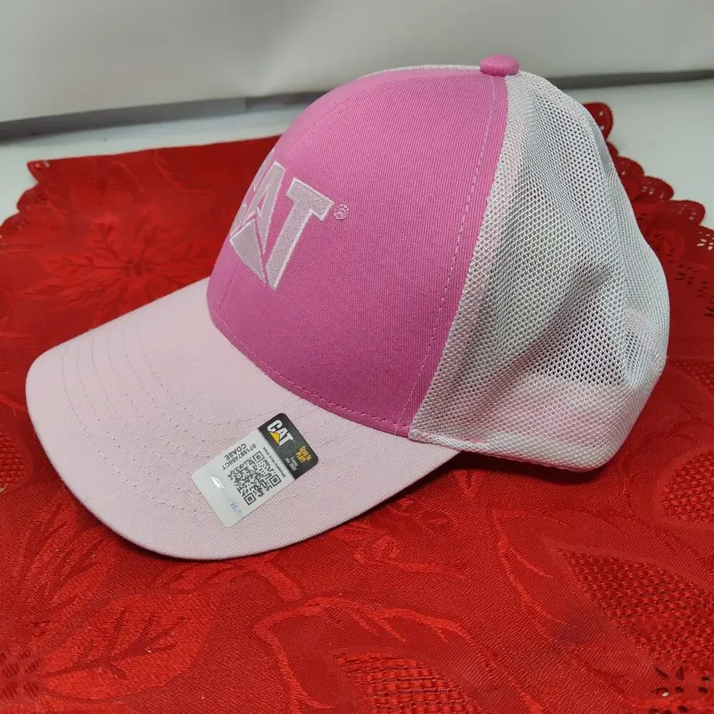 CAT Caterpillar Trucker Hat Pink Women's Adjustable Mesh New